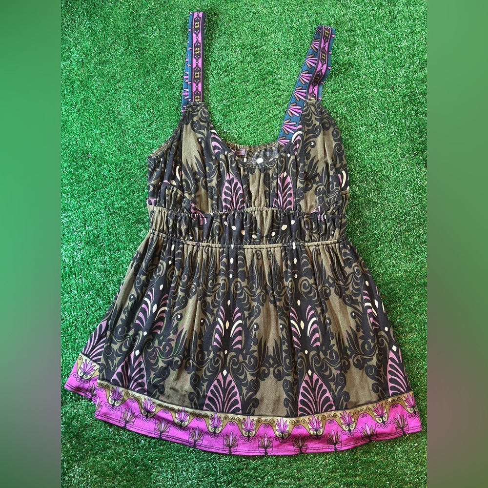 Hale Bob Chic Y2K Black, Army Greenish Brown and Purple Sleeveless Top